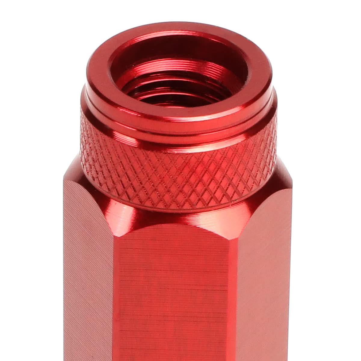 Aluminum Open-End Lug Nuts M12x1.5 90mm Red 20 Piece Set w/ Adapter