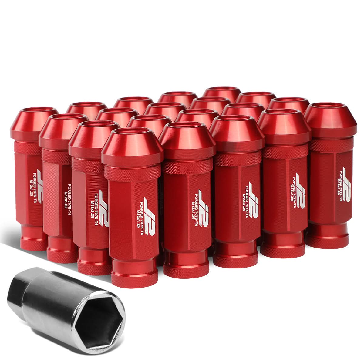 Aluminum Open-End Lug Nuts 60MM M12X1.25 Red 20PCS with Adapter