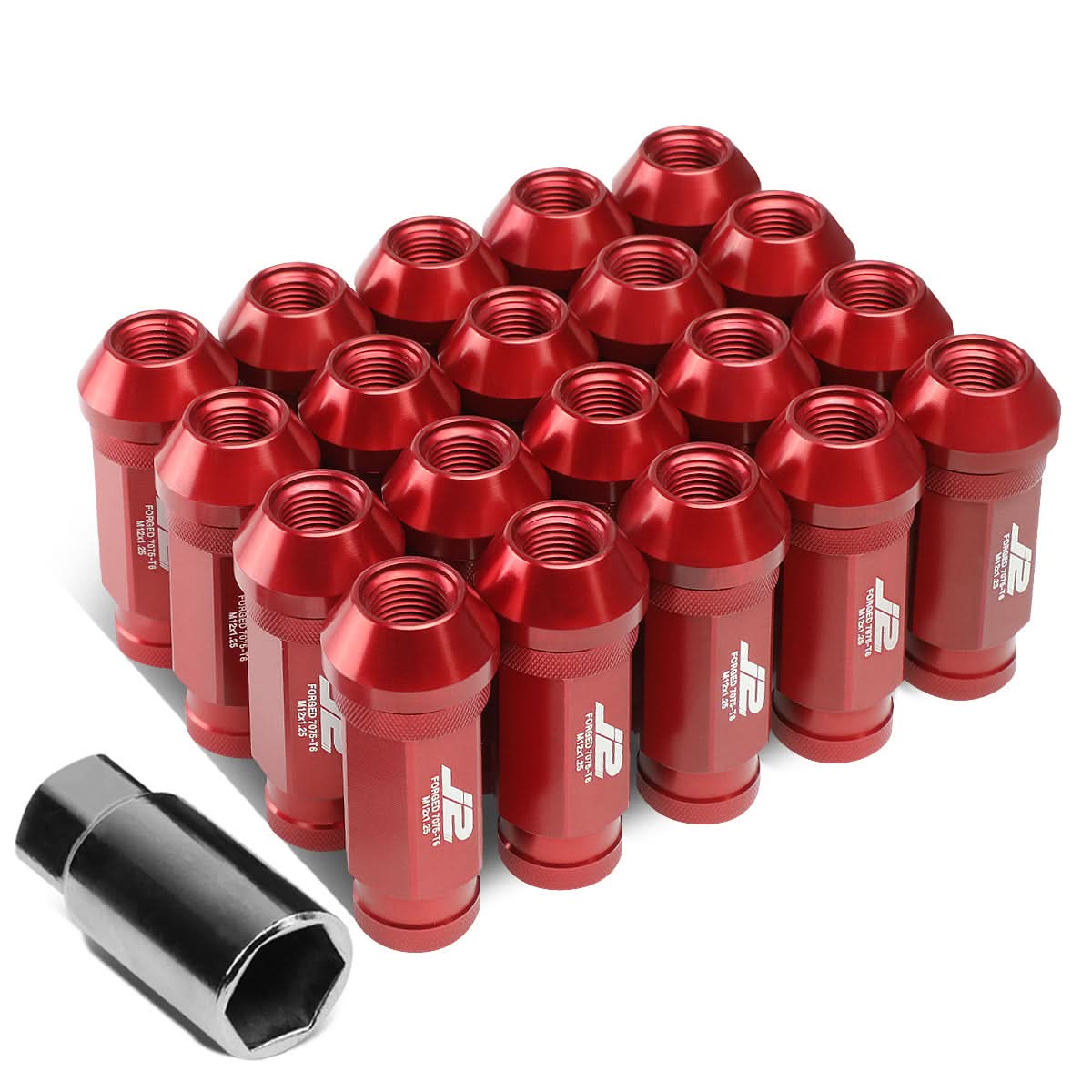 Aluminum Open-End Lug Nuts 60MM M12X1.25 Red 20PCS with Adapter