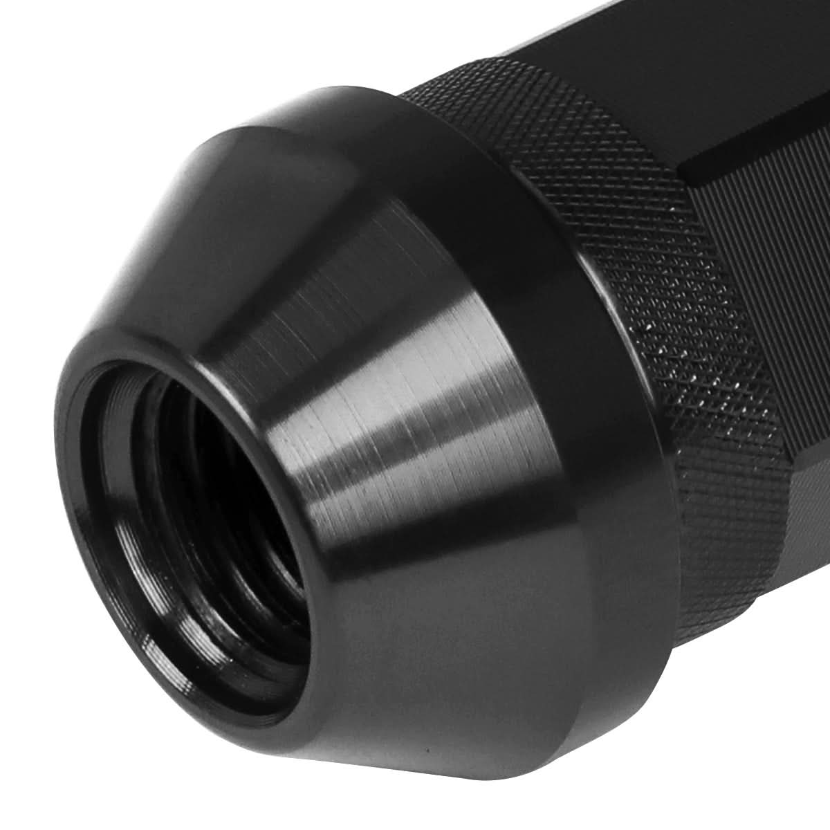 60MM Open-End Aluminum Lug Nuts M12x1.5 20PCS w/ Adapter Black