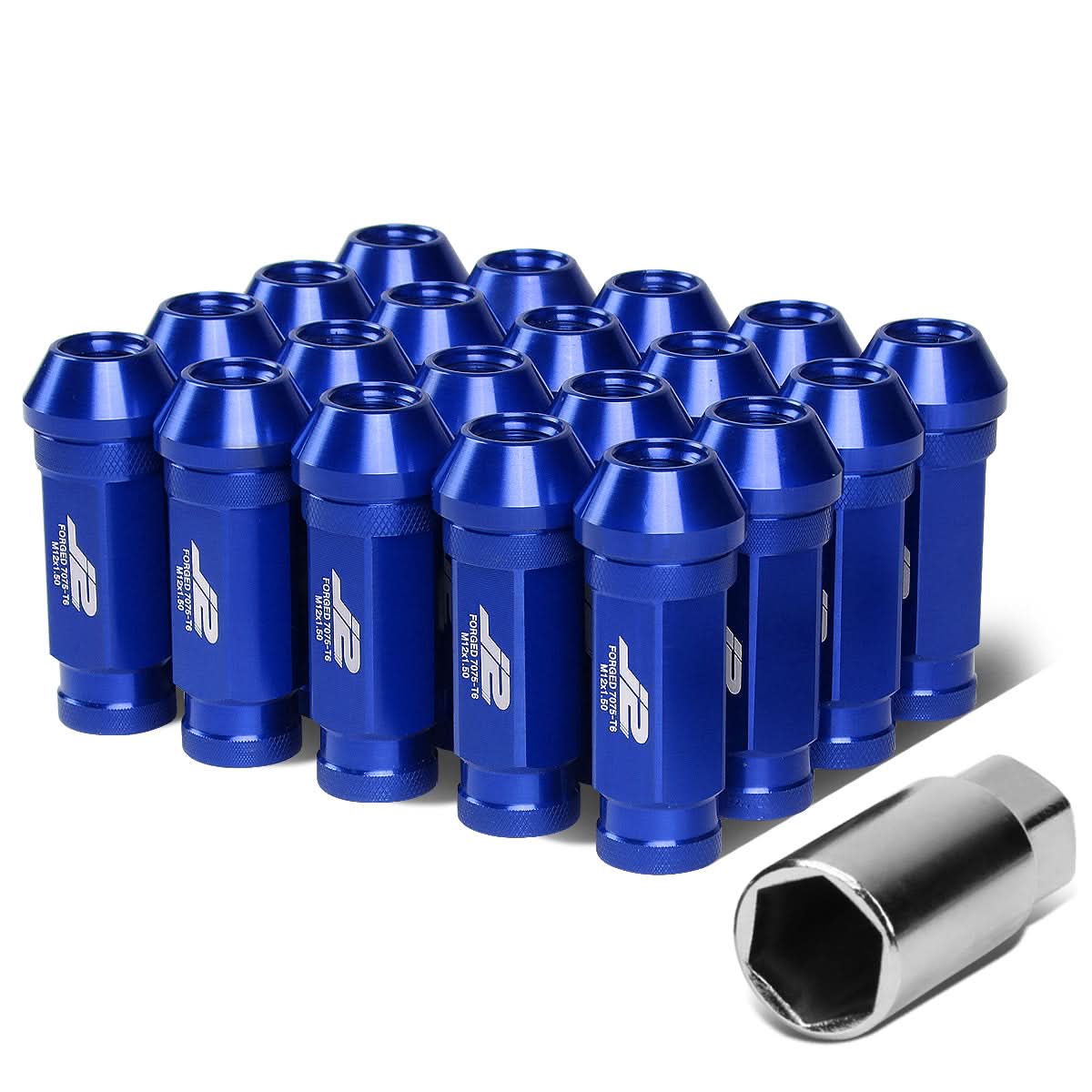 Aluminum Open-End Lug Nuts 60MM M12X1.5 20PCS w/ Adapter Blue