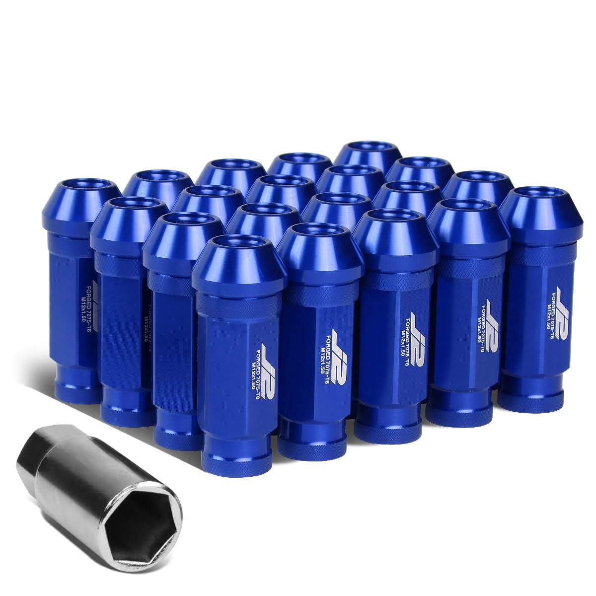 Aluminum Open-End Lug Nuts 60MM M12X1.5 20PCS w/ Adapter Blue