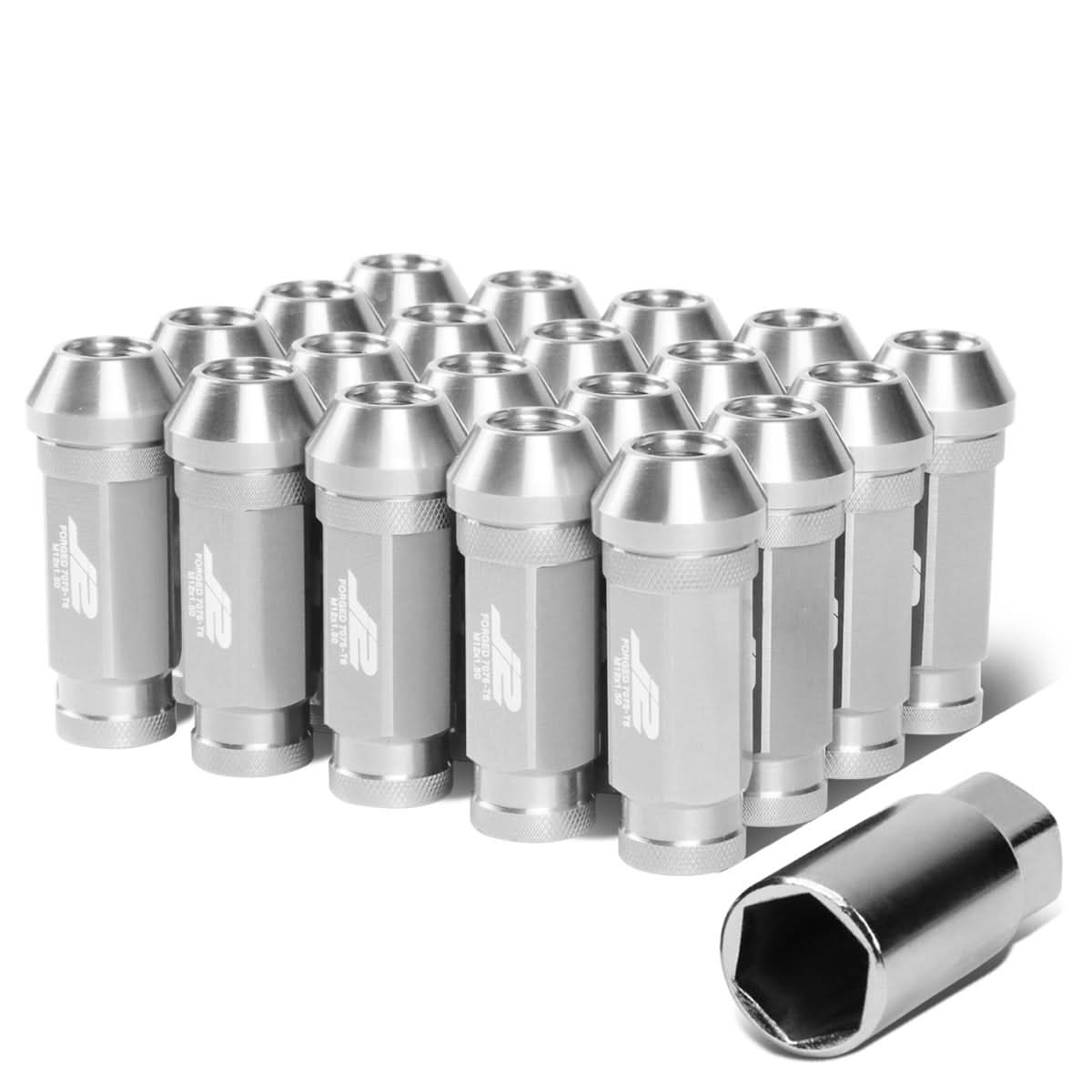 Aluminum Open-End Lug Nuts 60MM M12x1.5 20PCS w/ Adapter Silver