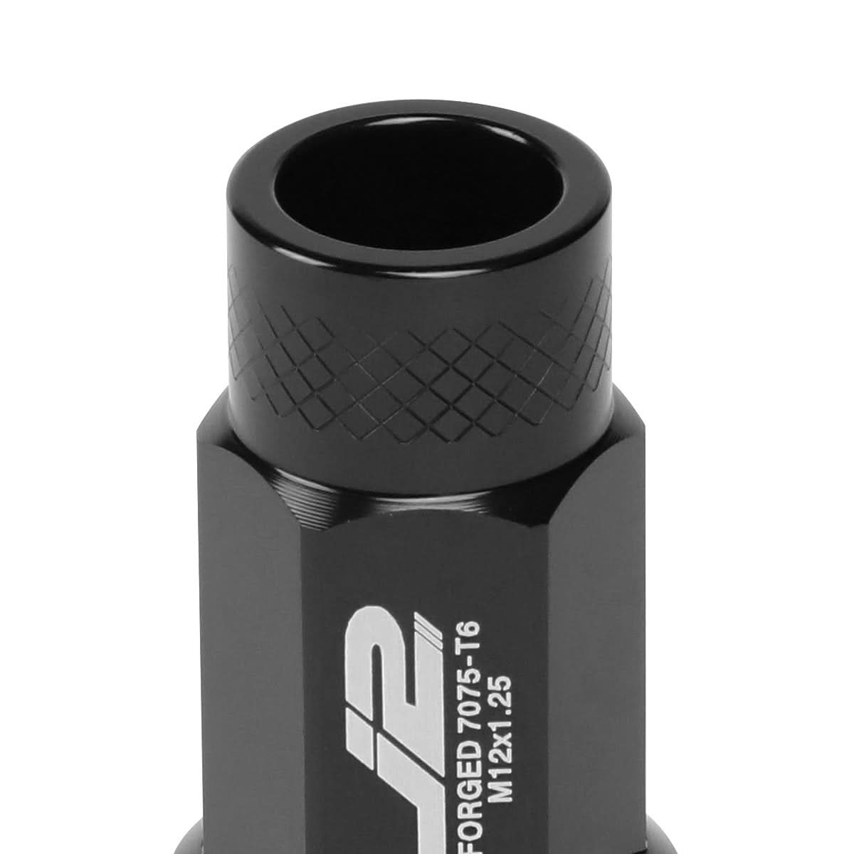 Aluminum Open-End Lug Nuts M12x1.25 50mm 20pc Set w/ Adapter Black