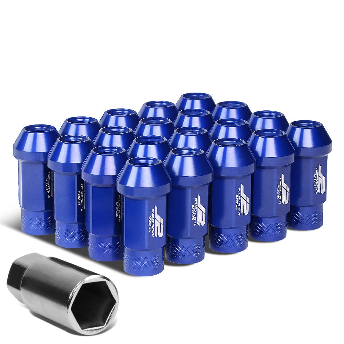 Aluminum Lug Nuts Open-End 50MM M12X1.25 20PCS Blue w/ Adapter