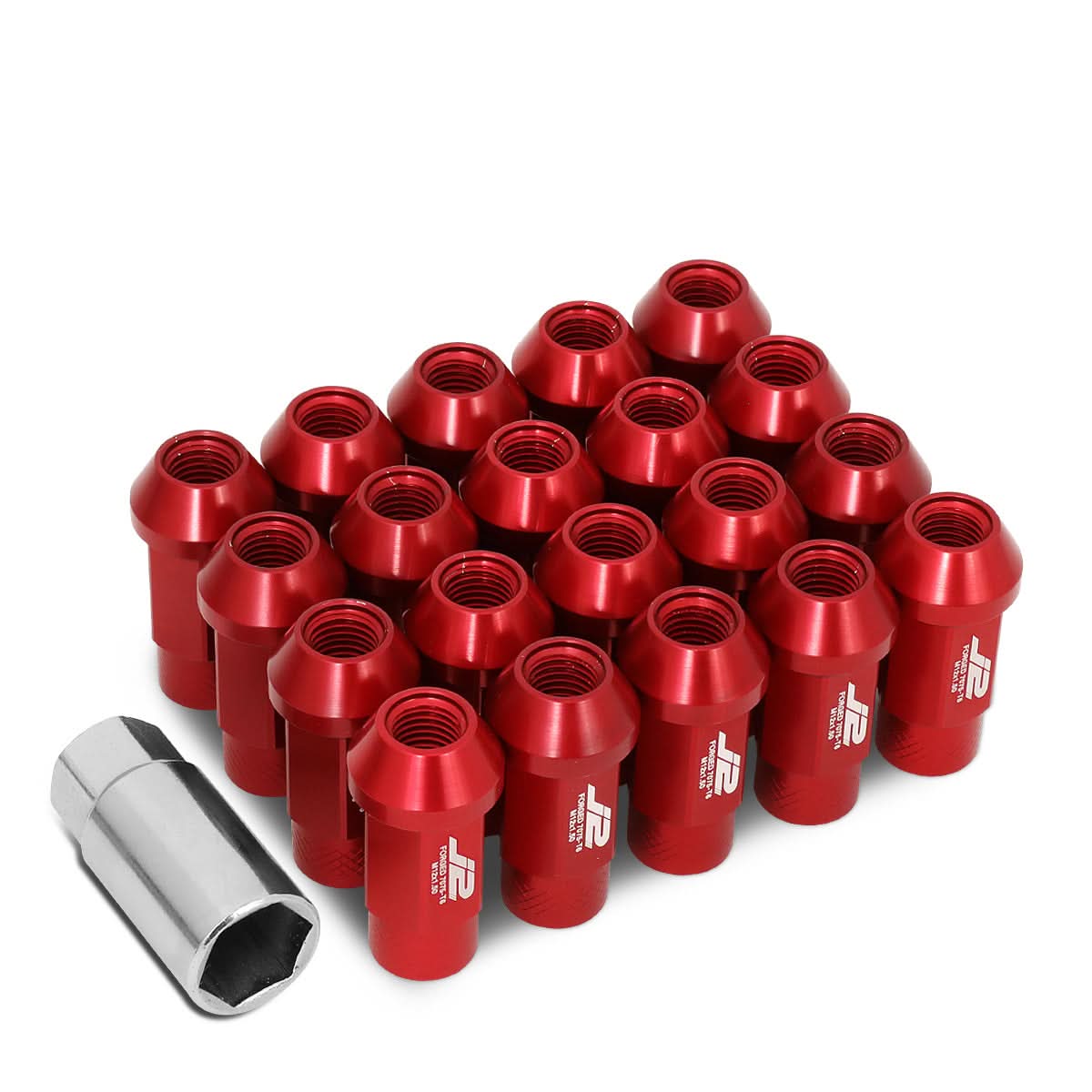 Universal Aluminum Open-End Lug Nuts 50MM M12X1.5 20PCS w/ Adapter Red