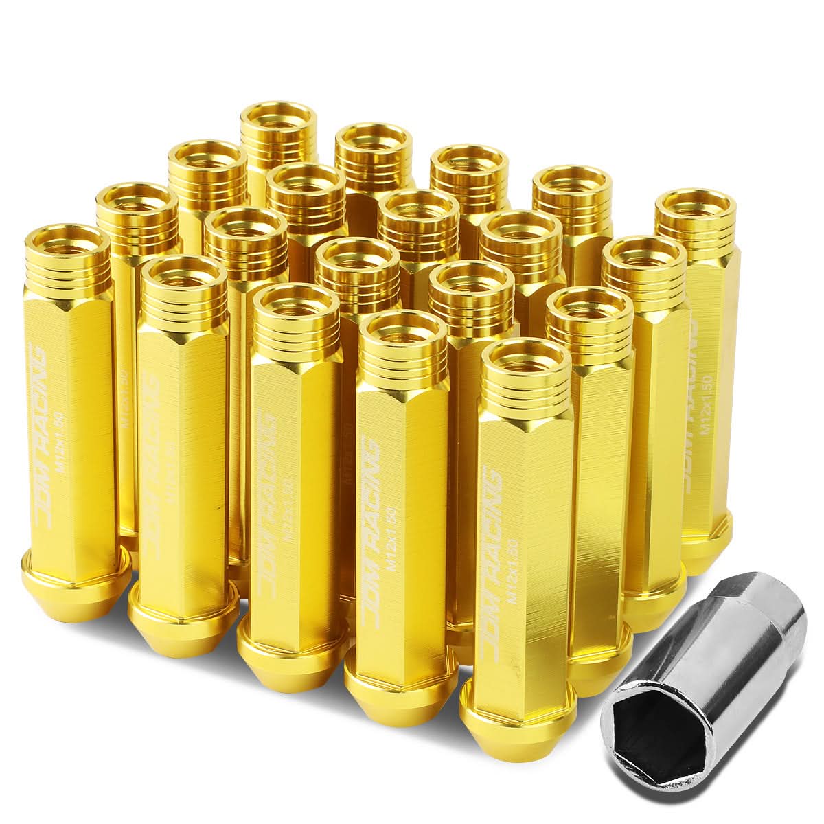 Aluminum Acorn Extended Lug Nuts M12 x 1.5 Gold 20pc Set