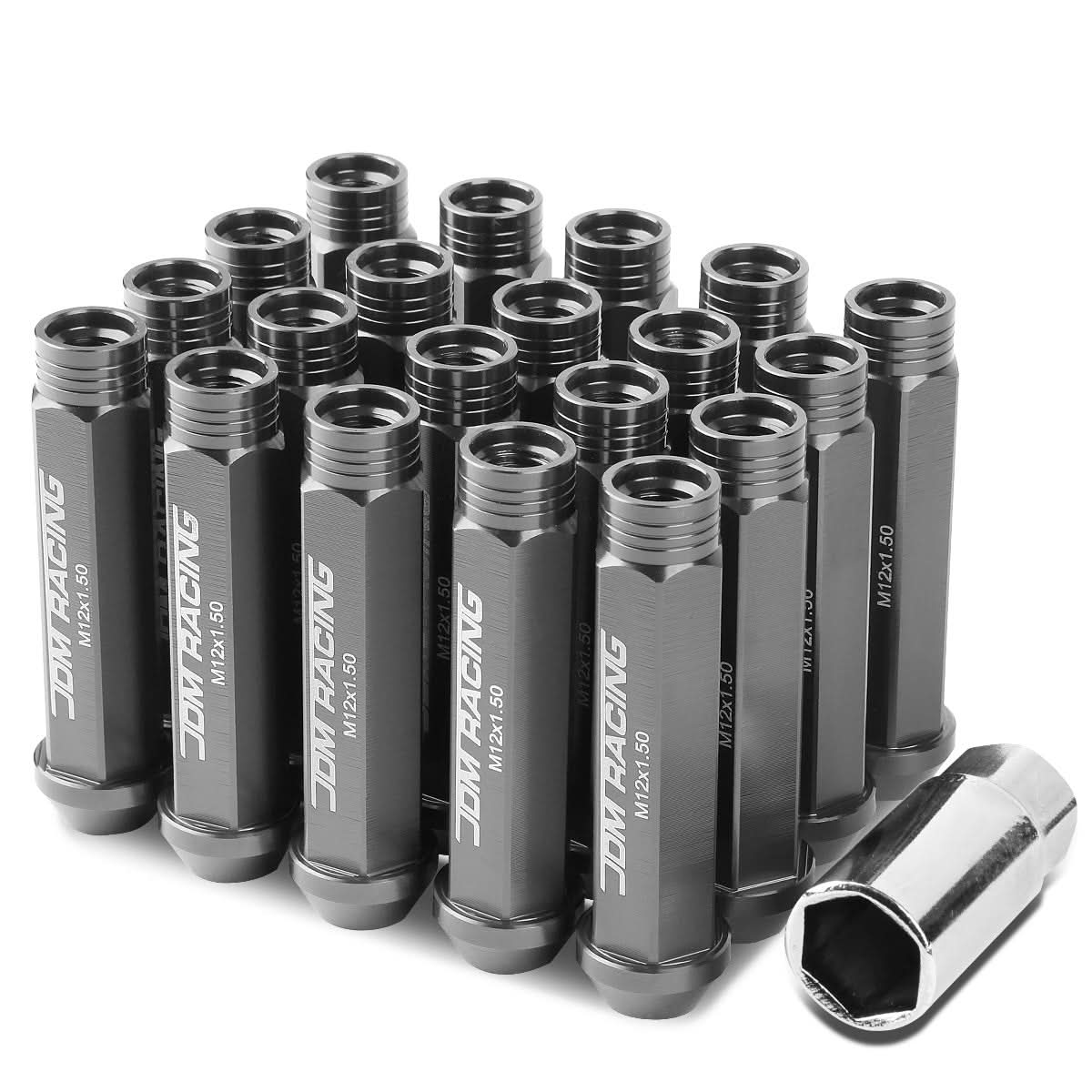 M12 x 1.5 Extended Acorn Lug Nuts 90mm Gun Metal Aluminum 20pc