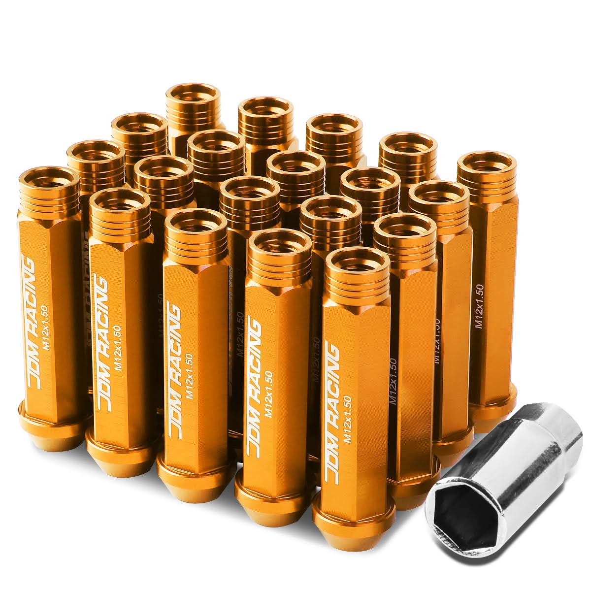 M12 X 1.5 Acorn Style Extended Lug Nuts - Aluminum Orange 20pc