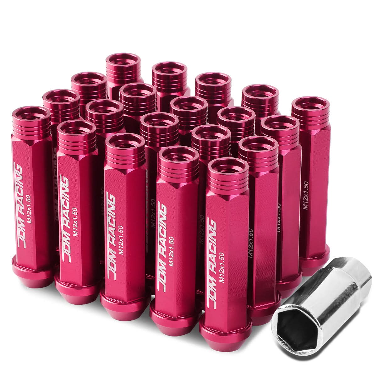 Aluminum Acorn Style Extended Lug Nuts M12x1.5 Pink 20pc Set
