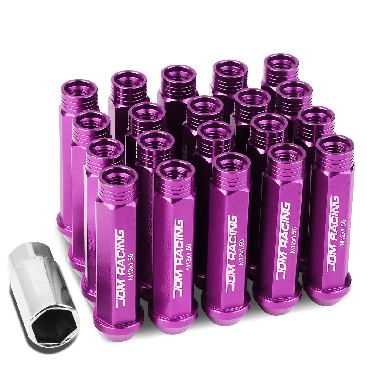 M12 x 1.5 Purple Extended Acorn Lug Nuts 90mm Tall - 20pc Set