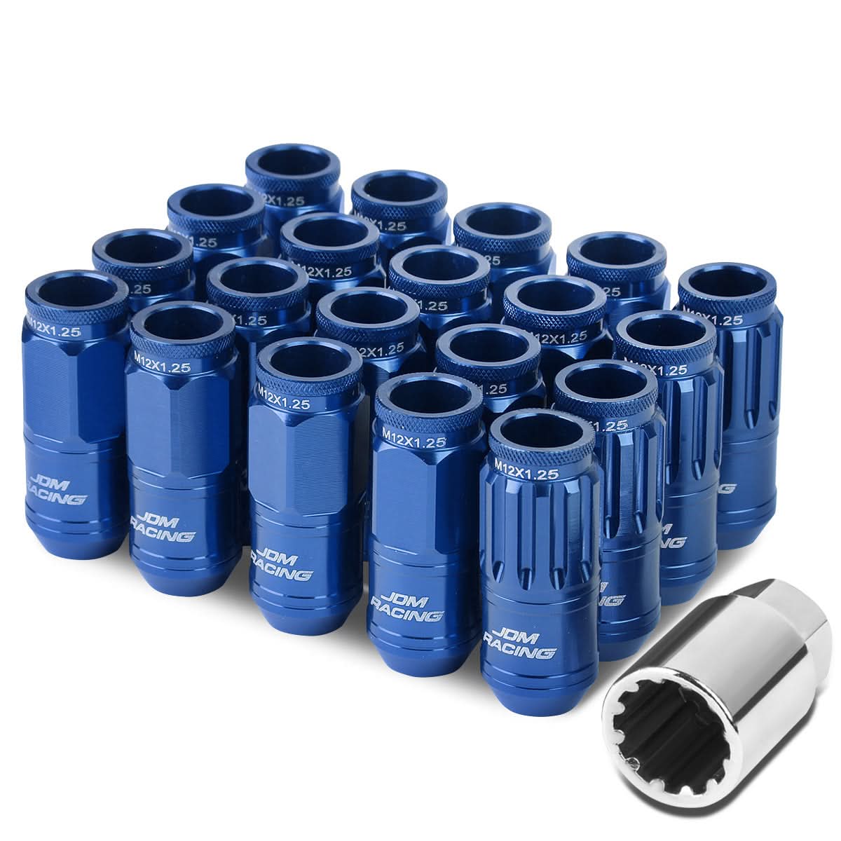 Acorn Style Aluminum Lug Nuts M12 x 1.25 50mm Blue 16 Pcs + 4 Locks