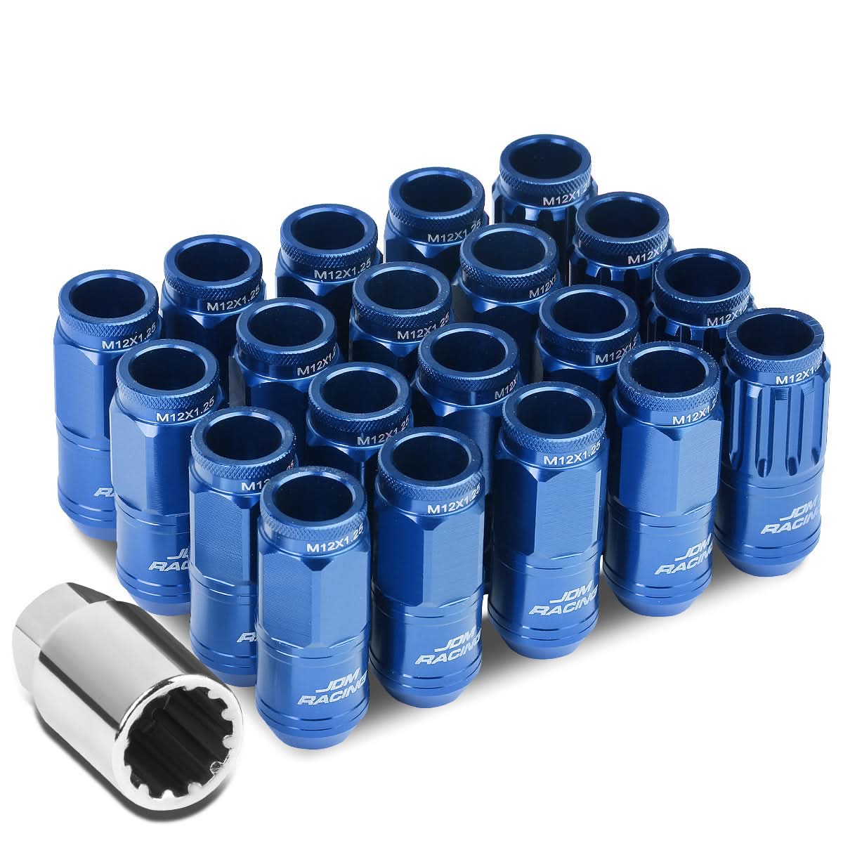 Acorn Style Aluminum Lug Nuts M12 x 1.25 50mm Blue 16 Pcs + 4 Locks