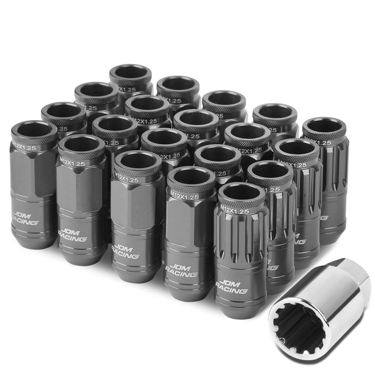 M12 x 1.25 Acorn Style Lug Nuts 16pc + 4 Locks Gun Metal Aluminum