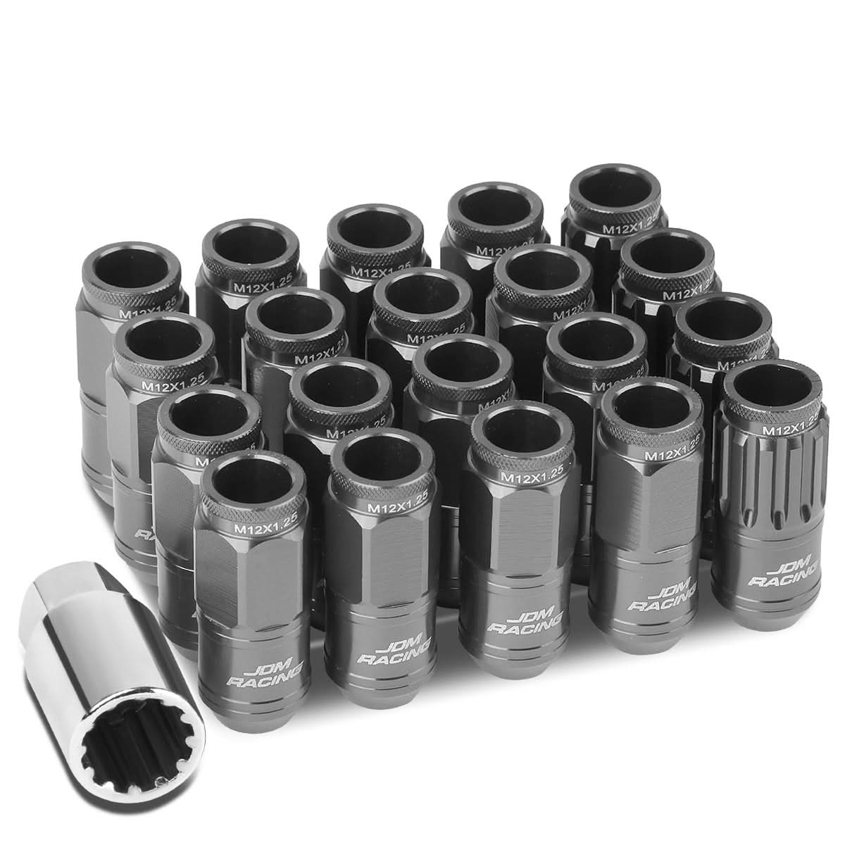 M12 x 1.25 Acorn Style Lug Nuts 16pc + 4 Locks Gun Metal Aluminum