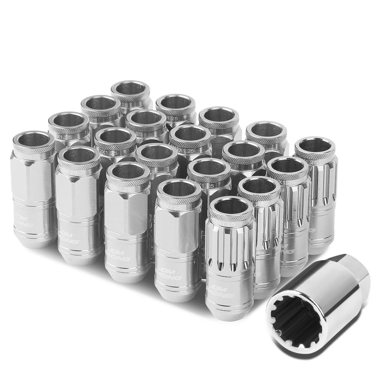Aluminum Acorn Style Lug Nuts M12 x 1.25 50mm Silver 16pcs + 4 Locks