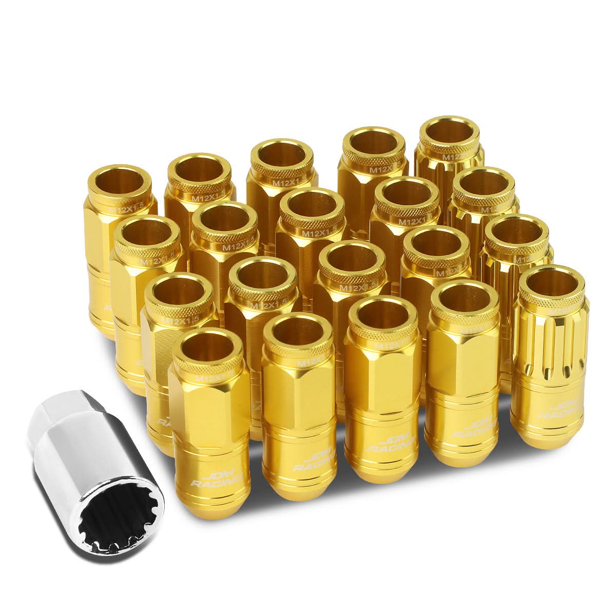 Aluminum Acorn Lug Nuts M12x1.5 50mm 21mm OD 16pcs + 4 Locks Gold