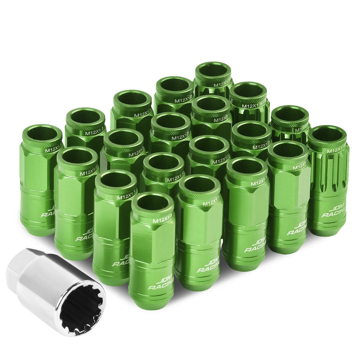 M12 x 1.5 Acorn Style Lug Nuts Set with Locks - Aluminum Green