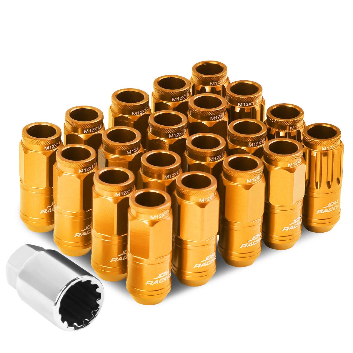 M12 x 1.5 Acorn Style Lug Nuts Set - Aluminum Orange 16pcs + 4 Locks
