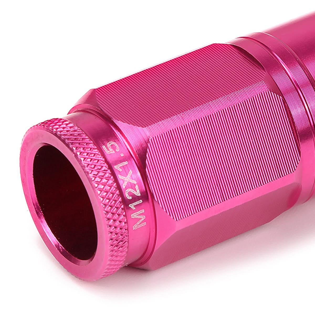 Acorn Style Aluminum Lug Nuts M12x1.5 50mm Pink 16pc + 4 Locks