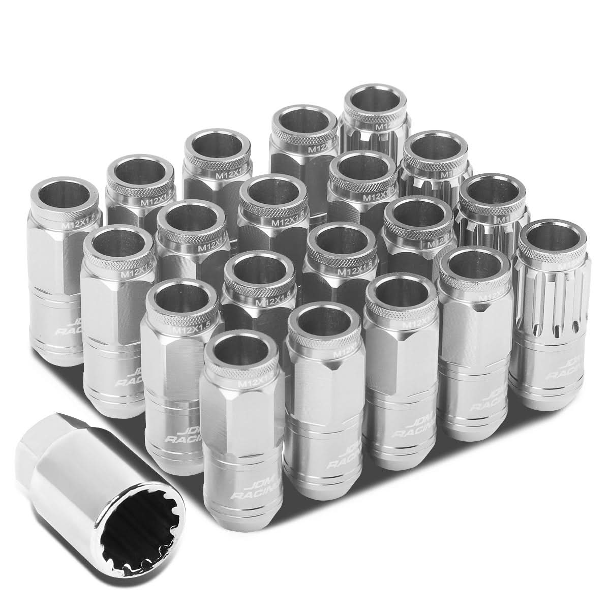 Aluminum Lug Nuts M12 x 1.5 Acorn Style 16pc + 4 Locks Silver