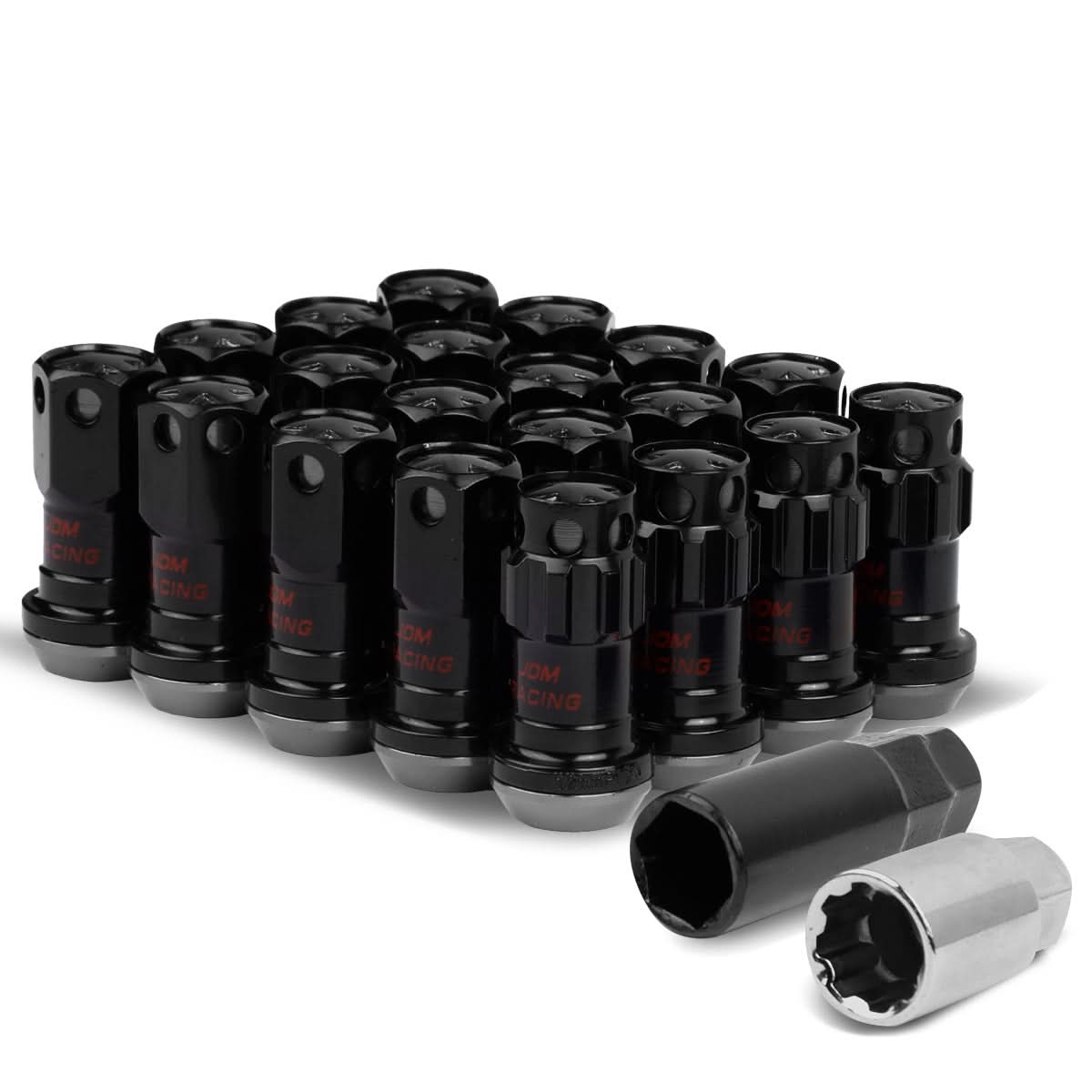 M12 x 1.25 Aluminum Lug Nuts 16pc + 4 Locks Black Closed End