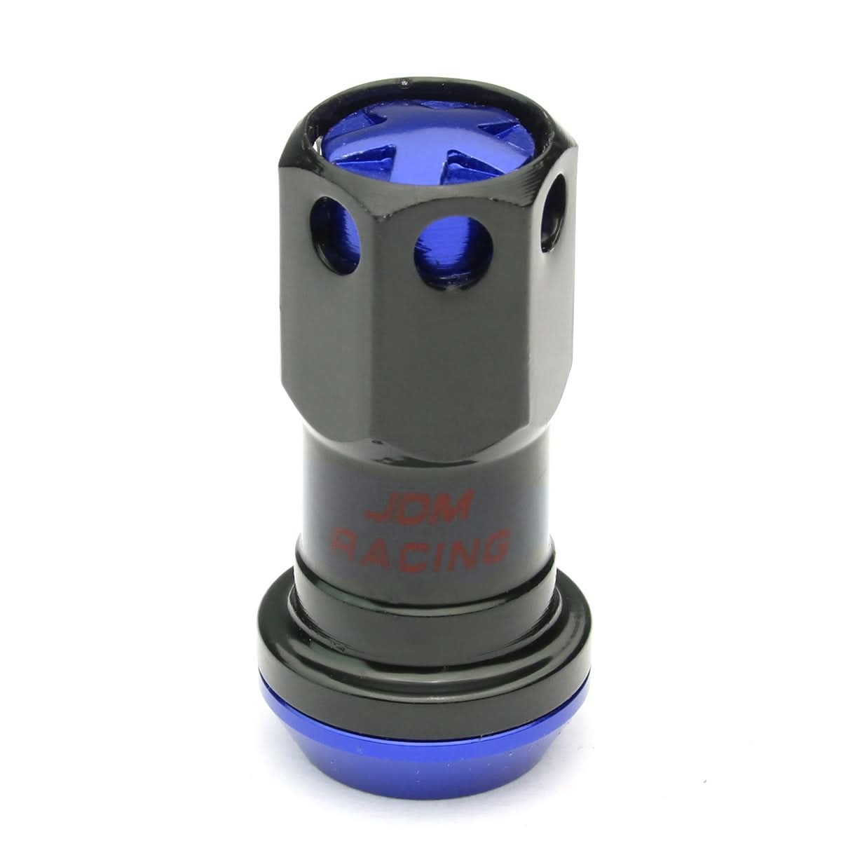M12 x 1.25 Aluminum Lug Nuts with Locks 16pc Set Black/Blue