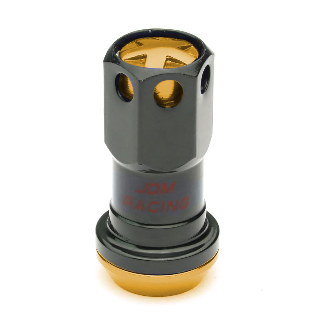 M12 x 1.25 Aluminum Lug Nuts Lock Style 45mm Tall Black/Gold 20pc