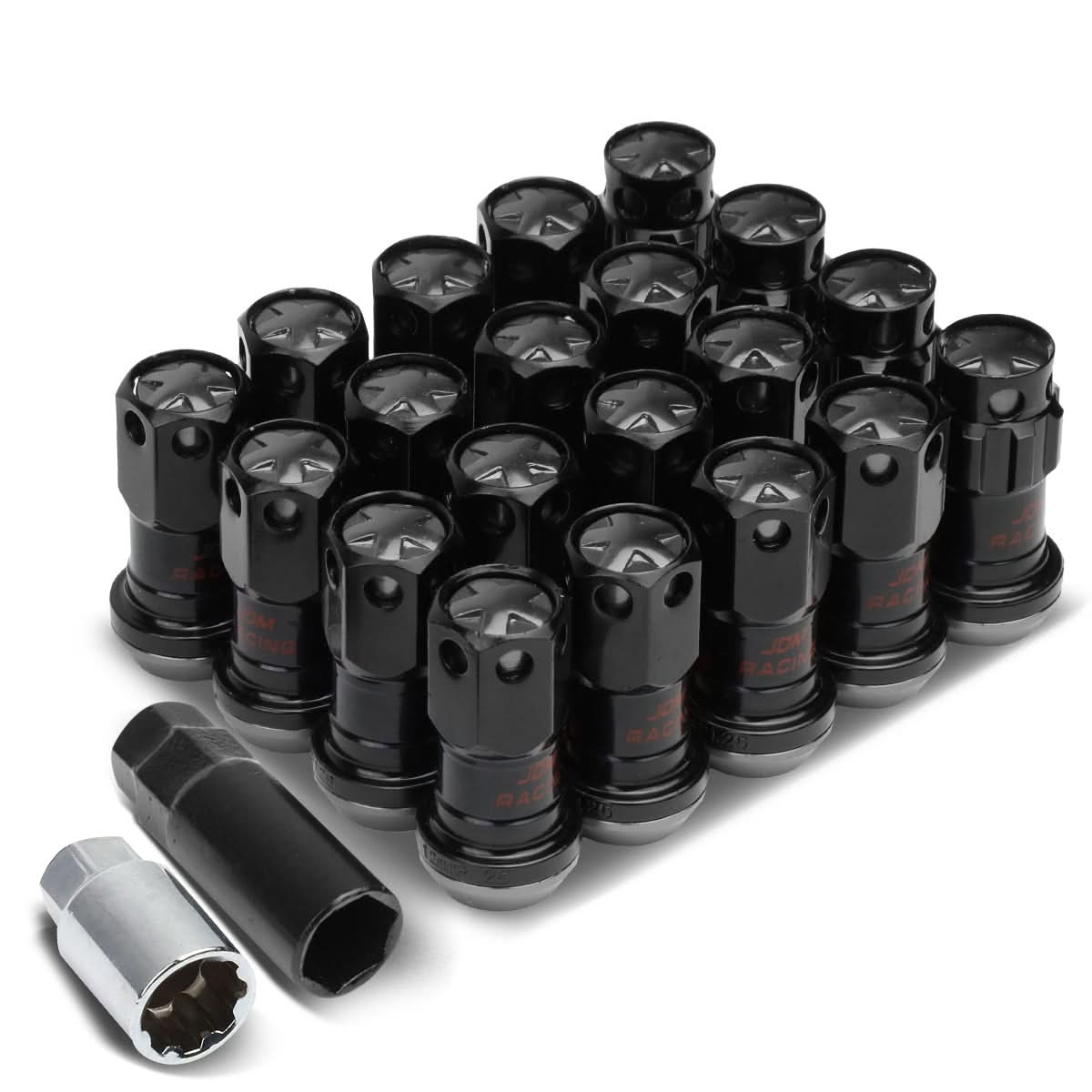 M12 x 1.25 Aluminum Lug Nuts Set - 45mm Closed End with Locks - Aluminum
