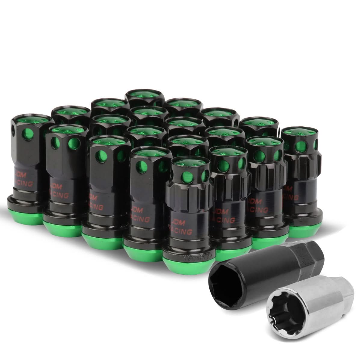 M12 x 1.25 Aluminum Lug Nuts Set 16pc + 4 Locks Black/Green