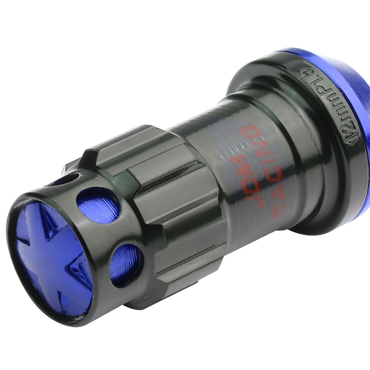M12 x 1.5 Aluminum Lug Nuts 16pc Set with Locks - Black/Blue