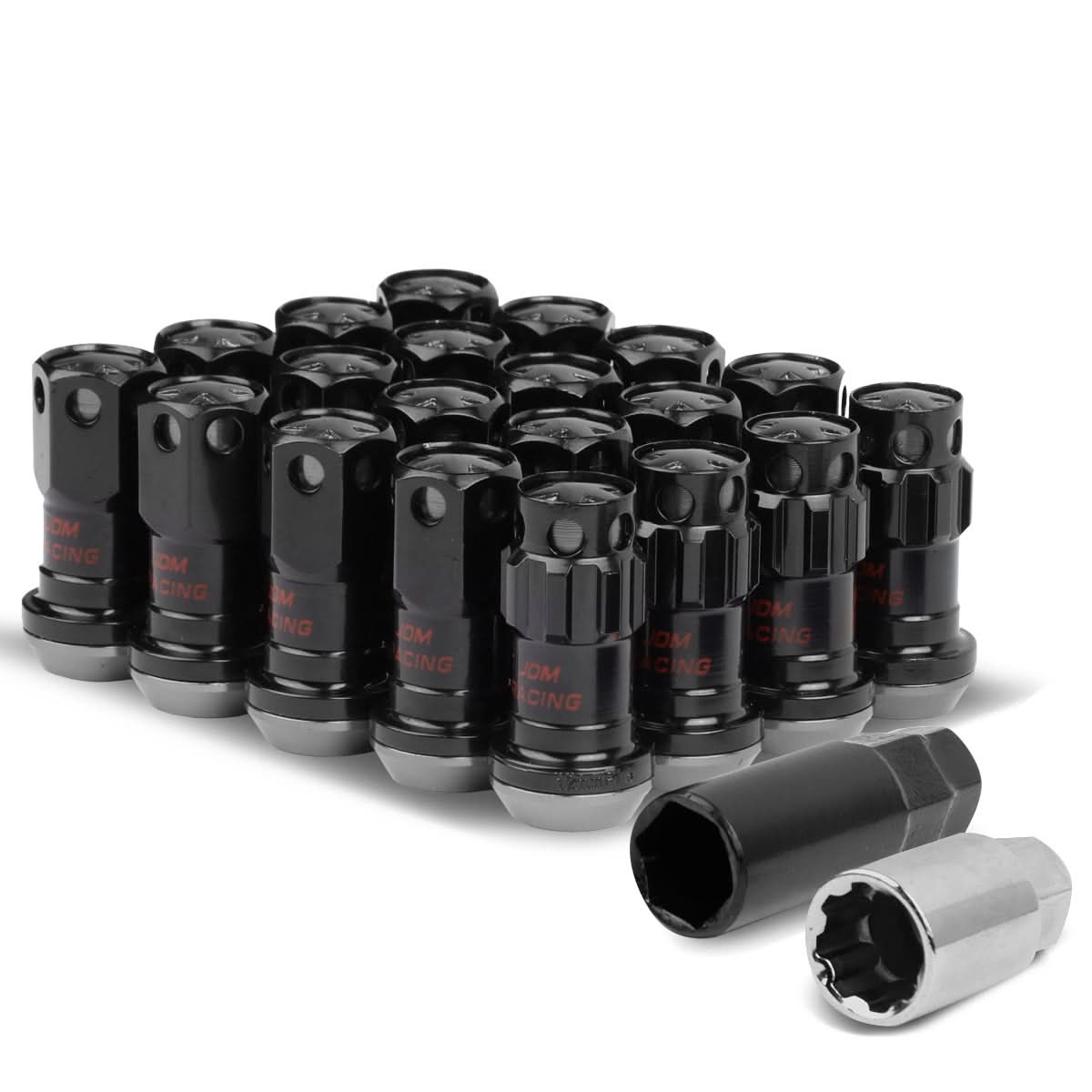 Aluminum Lug Nuts M12x1.5 Lock Style 16pcs + 4 Locks Black