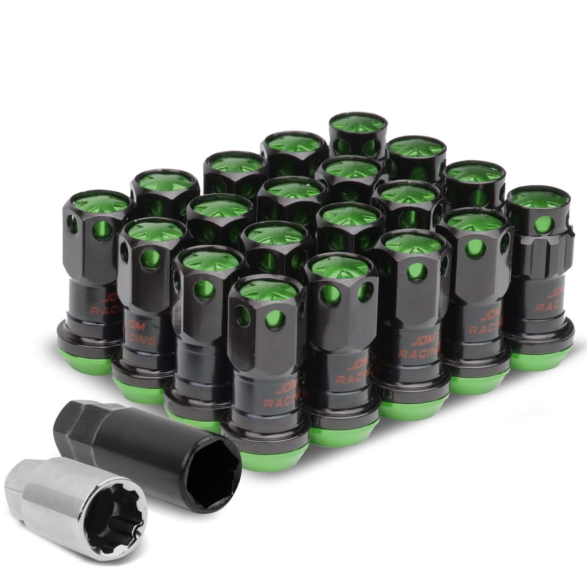 M12 x 1.5 Aluminum Lug Nuts Set Lock Nut Style 16pcs Black Green