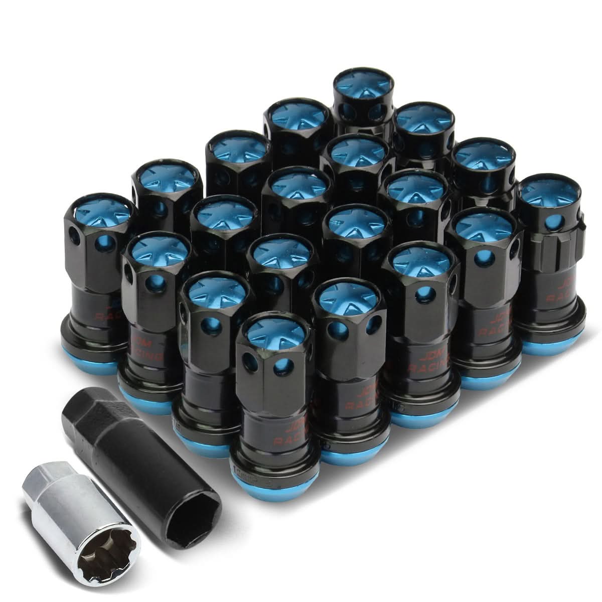 M12 x 1.5 Aluminum Lug Nuts with Locks 16pc Set Black Blue