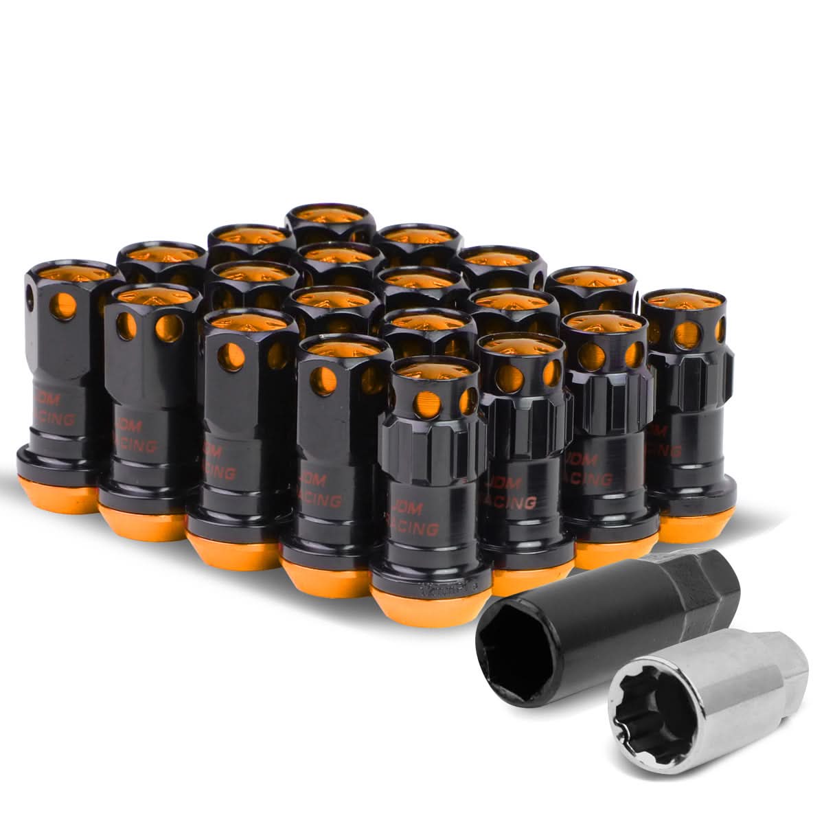 M12 x 1.5 Aluminum Lug Nuts Set 16 Pcs + 4 Locks Black/Orange