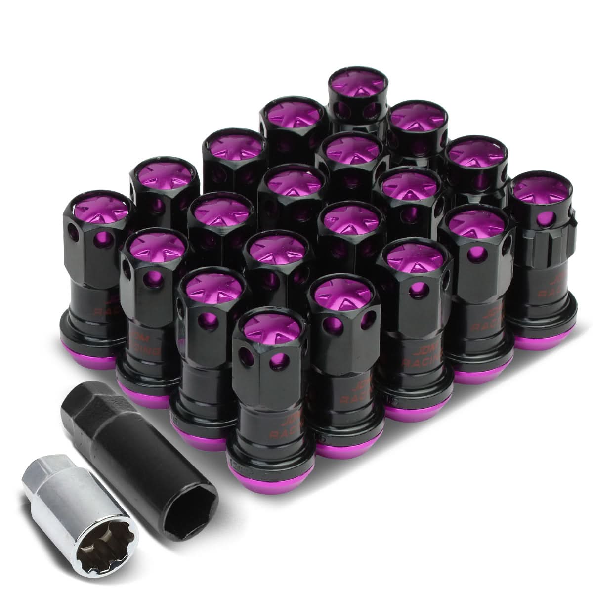 M12 x 1.5 Aluminum Lug Nuts 16pc + 4 Locks Black Purple