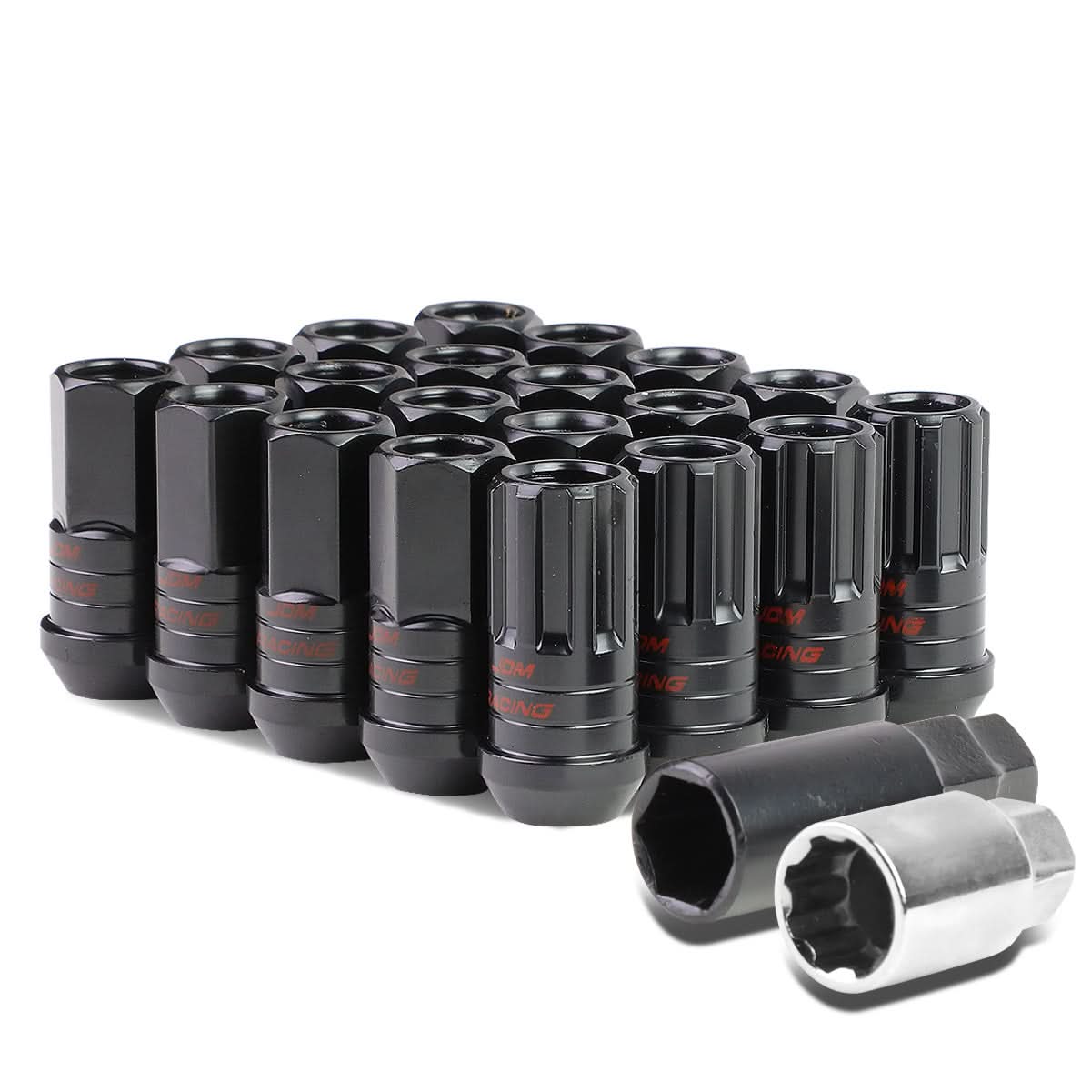 Steel Lug Nuts M12 x 1.25 Extended Open End 16pcs + 4 Locks Black