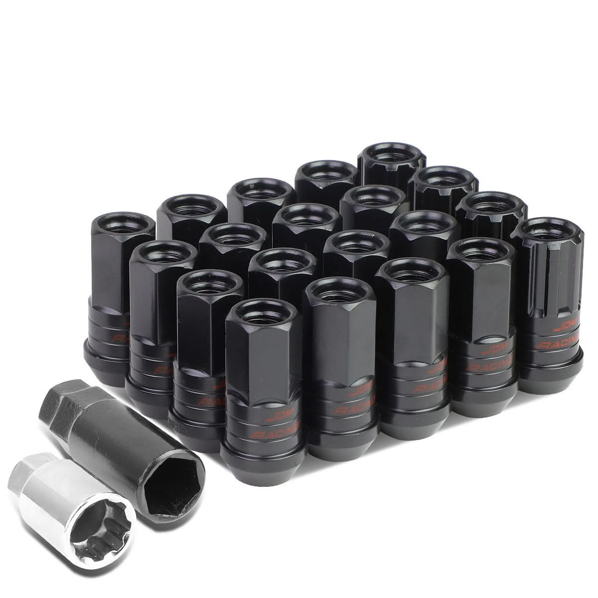 Steel Lug Nuts M12 x 1.25 Extended Open End 16pcs + 4 Locks Black
