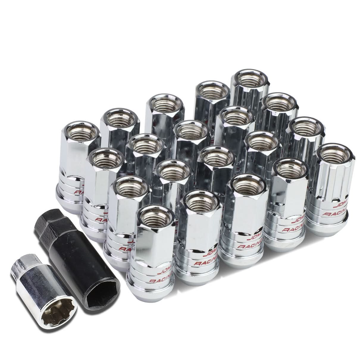 M12 x 1.25 Steel Lug Nuts 45mm Extended Acorn Chrome 16pc + 4 Locks