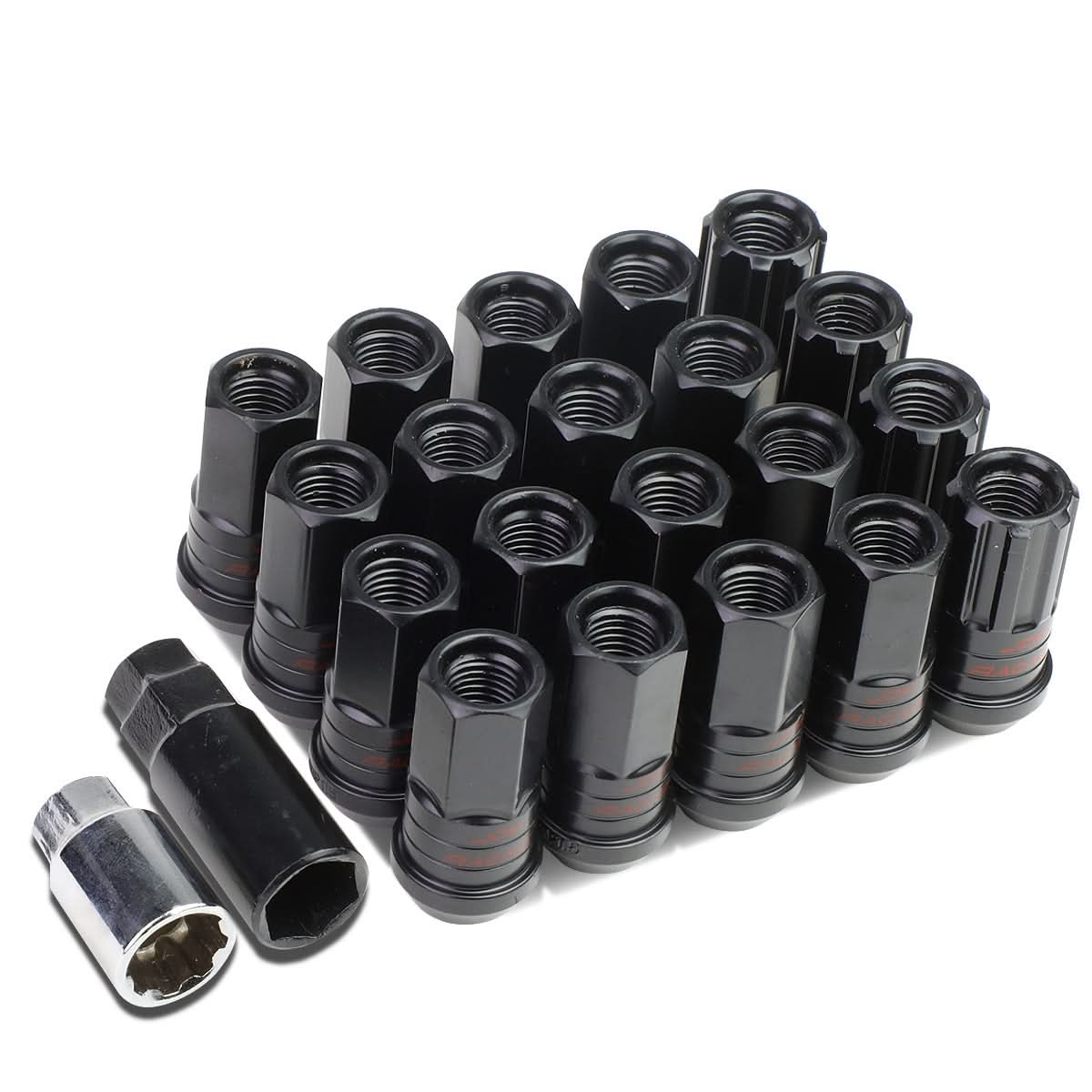 Steel Lug Nuts M12x1.5 Acorn Extended 16pcs + 4 Locks Black