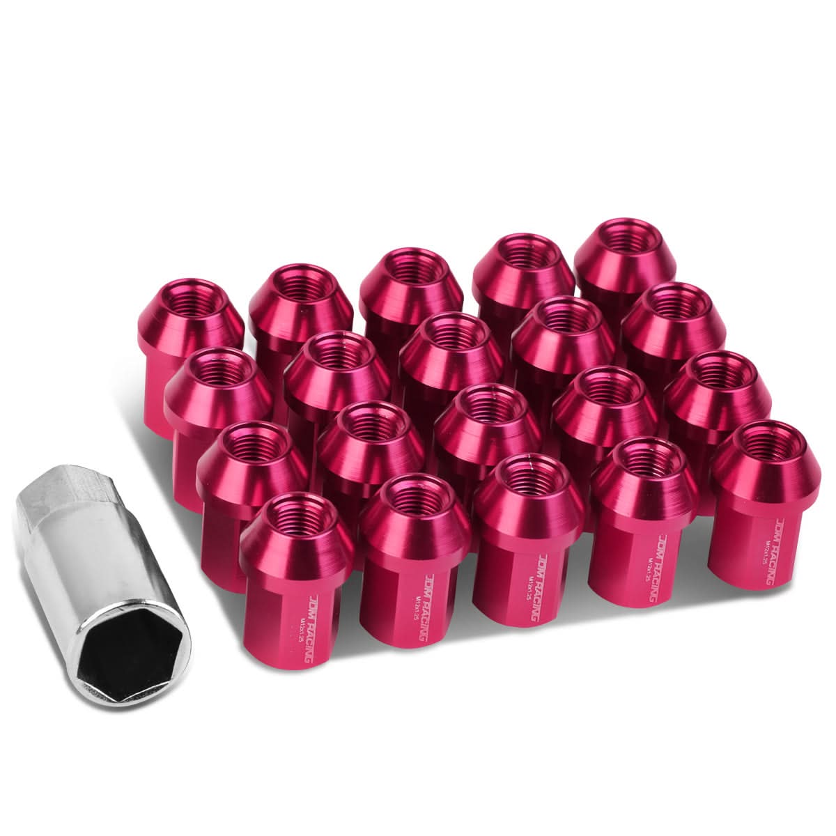 M12 x 1.25 Acorn Style Lug Nuts - 20pc Set Pink Aluminum