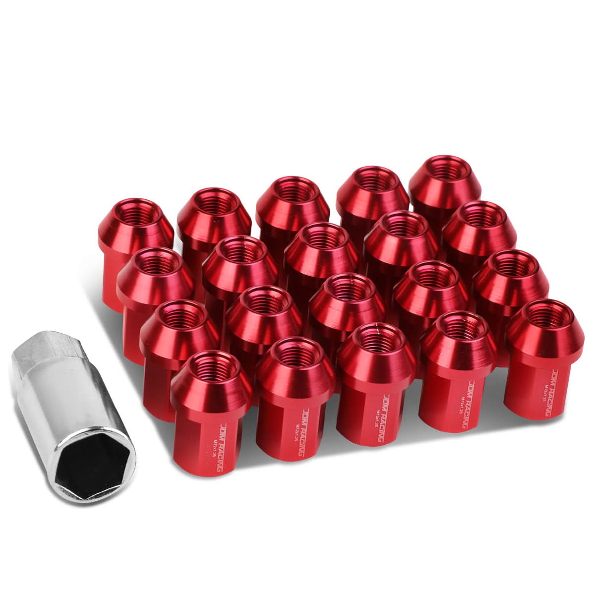 M12 X 1.25 Aluminum Lug Nuts - Acorn Style - Red - 20PCS