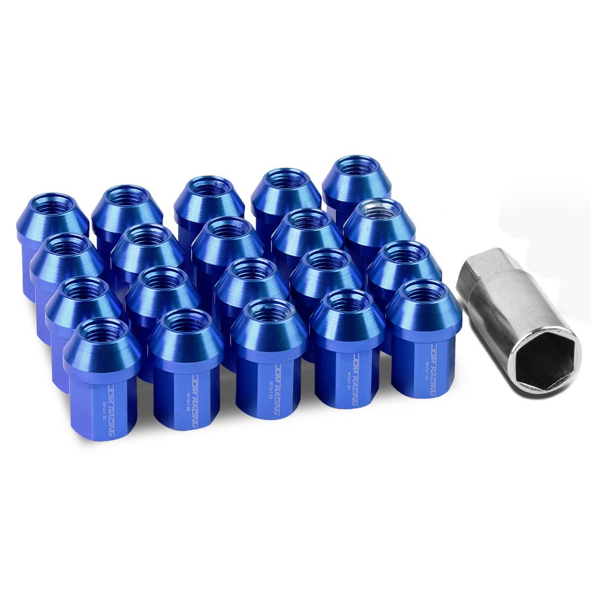 Aluminum Acorn Lug Nuts M12x1.5 Blue 20pc Set with Adapter