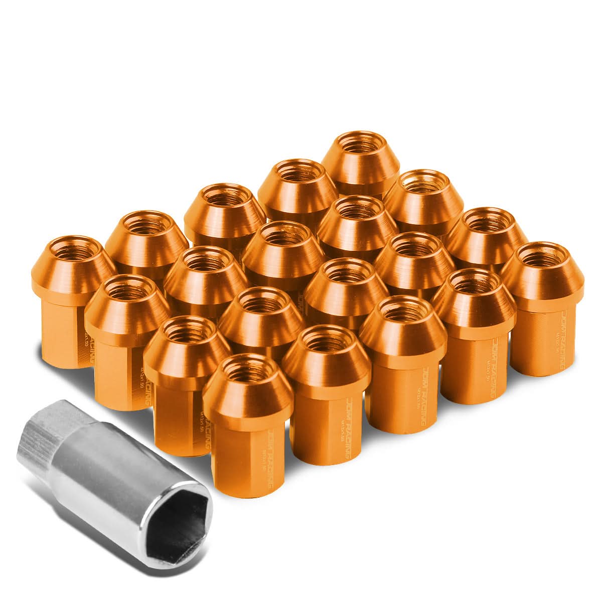 M12 x 1.5 Acorn Style Lug Nuts - Aluminum Orange 20pc Set