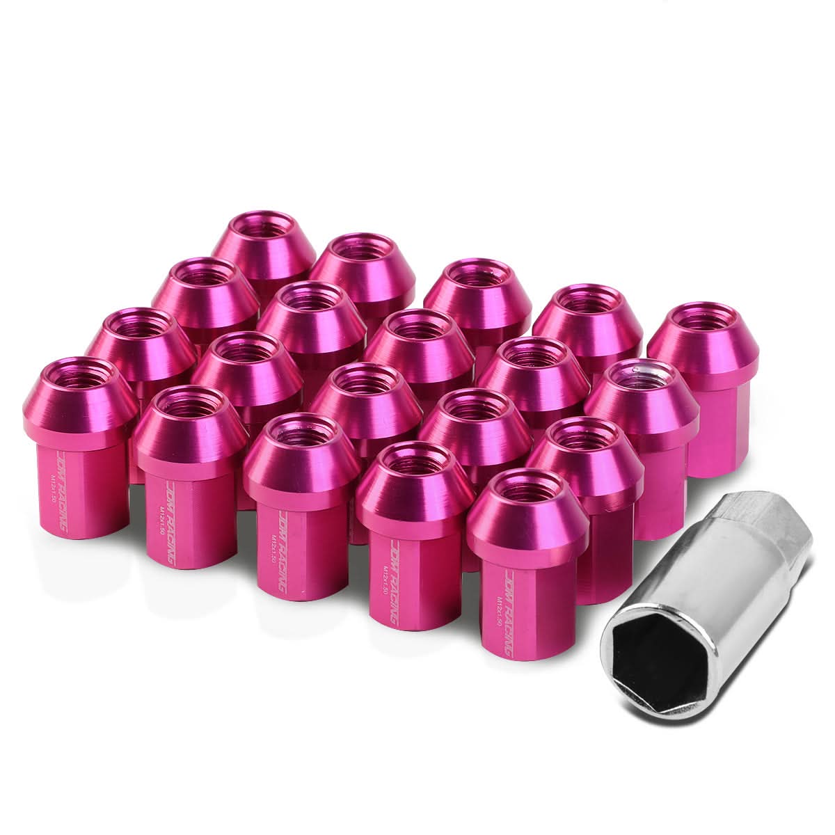 M12 x 1.5 Acorn Style Aluminum Lug Nuts - 35mm Pink 20pc Set