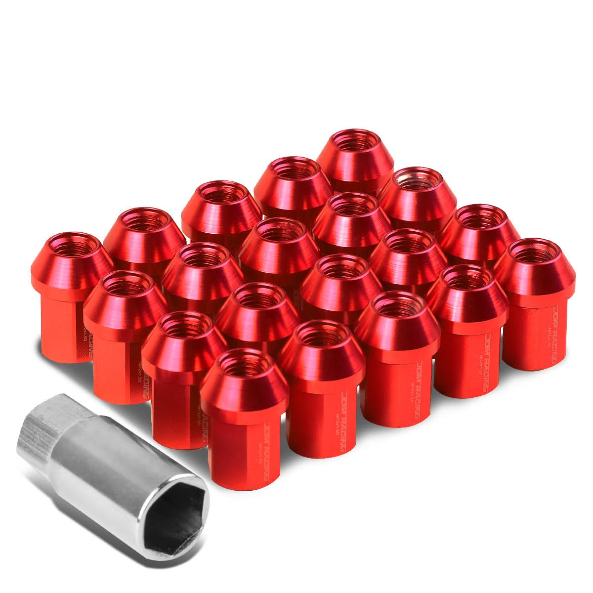 M12 x 1.5 Acorn Style Aluminum Lug Nuts - 35mm Red 20pc Set