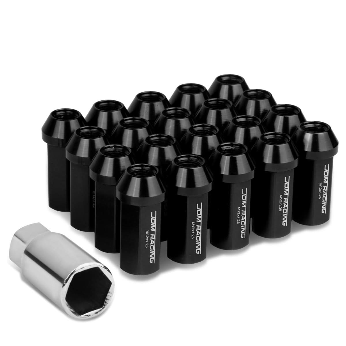 Aluminum Lug Nuts M12 x 1.25 Acorn Extended Closed End 20pc Black