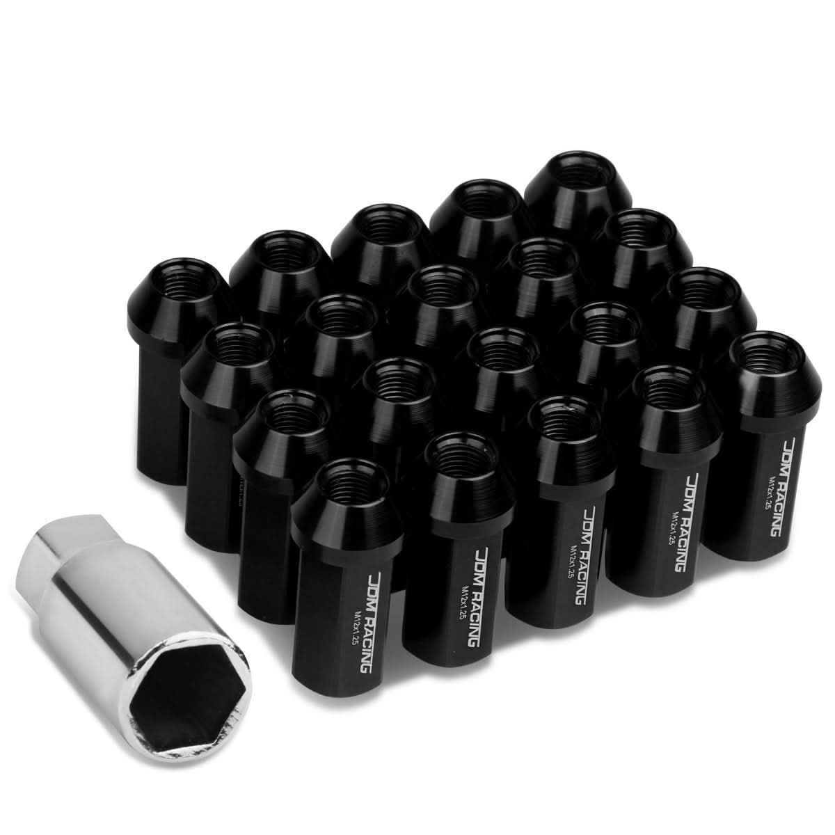 Aluminum Lug Nuts M12 x 1.25 Acorn Extended Closed End 20pc Black