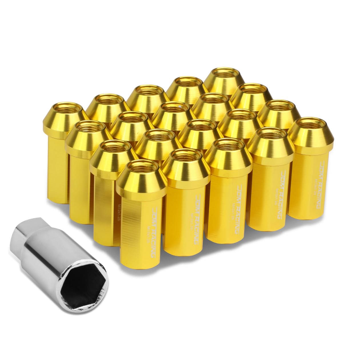 M12 x 1.25 Extended Acorn Lug Nuts 50mm Gold Aluminum 20pc Set