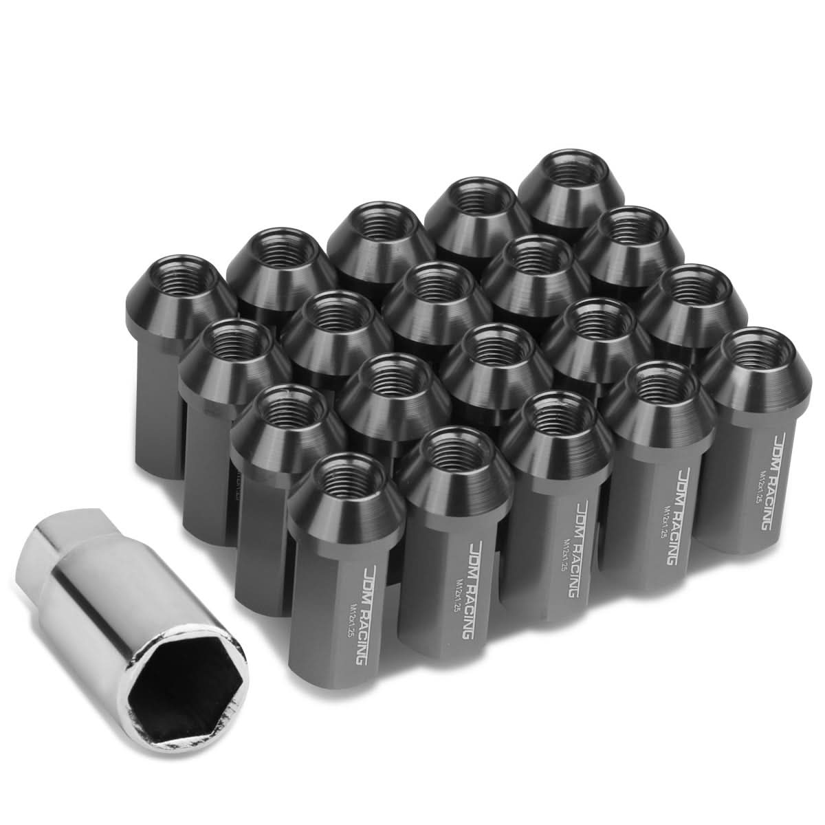Acorn Style Extended Lug Nuts M12x1.25 50mm Gun Metal Aluminum 20pc